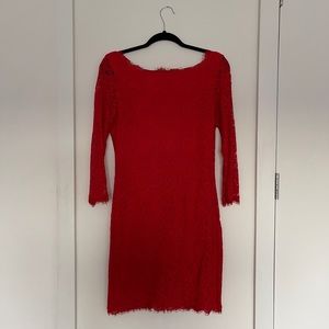 Red DVF Floral Lace Pattern Mini Dress